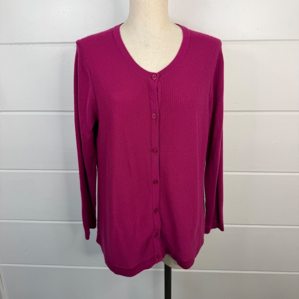 Coldwater Creek Magenta Pink Merino Wool Blend V Neck Cardigan Sweater Plus 2X